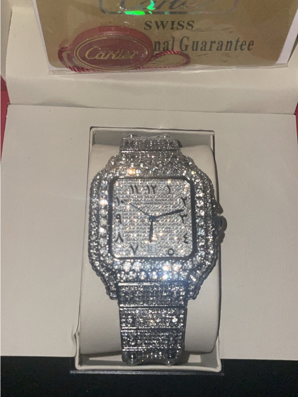 Cartier Silver Pavé Vvs Diamond Square Bracelet Watch